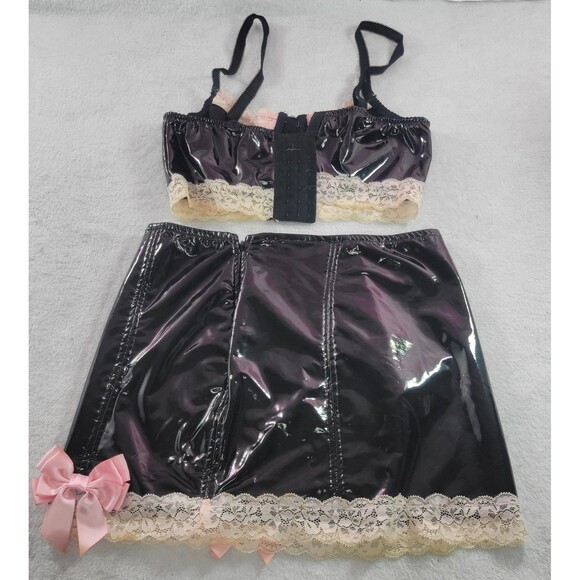 Dolls Kill Widow Black Pink Lace Two-Piece Set Sz S Kawaii Goth E Girl Lingerie - Picture 2 of 12